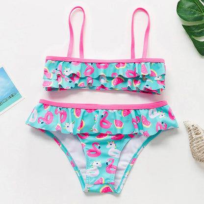 UV Baby Girl Swimsuit Two Piece Swimming Jumpsuit Ruffles Bathing Suit Summer Sleeveless Kids Swimwear for Girls 3-10 Years