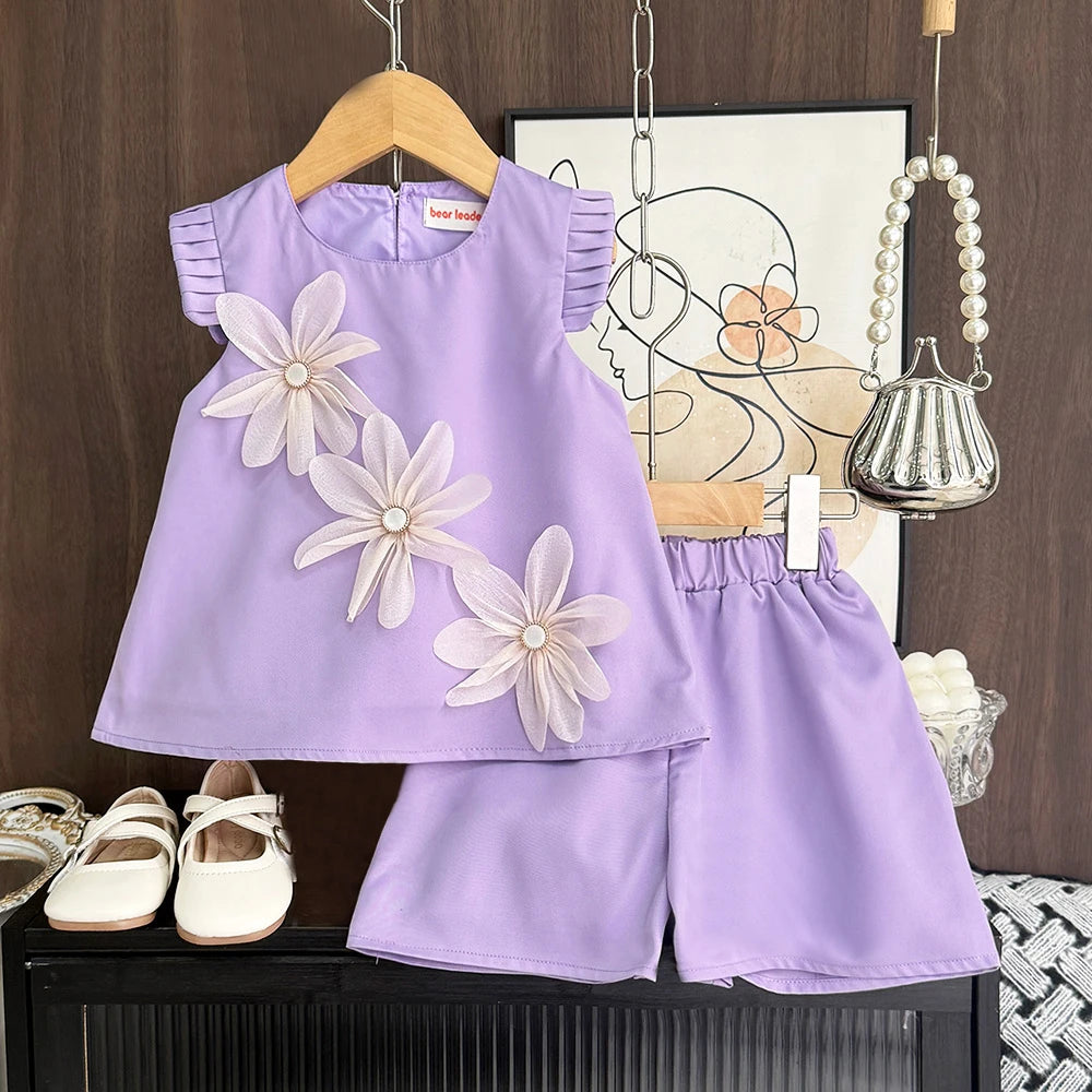 Girls’ 3D Flower A-Line Dress – Sleeveless, Knee Length