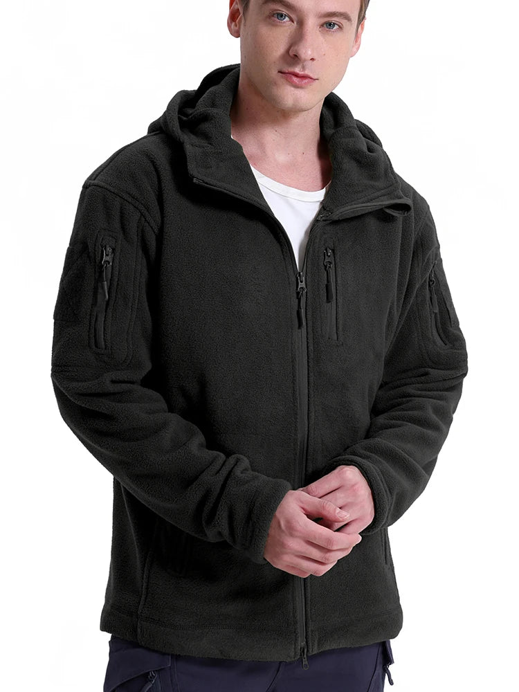 Men’s Fleece Zip-Up Hooded Jacket – Warm, Multi-Pocket, Outdoor Ready