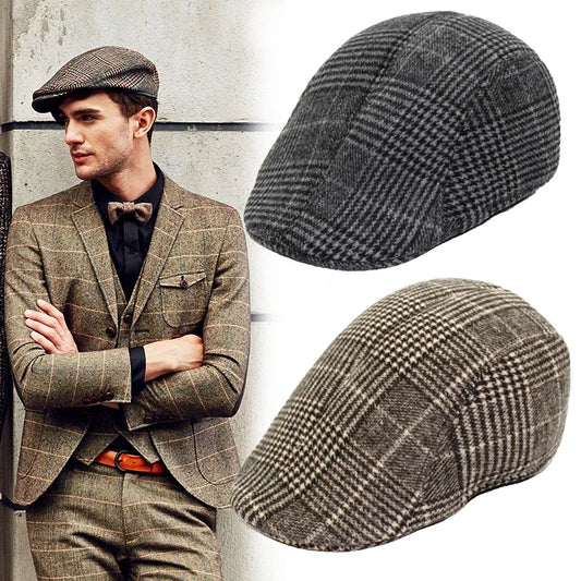 Men’s Plaid Newsboy Cap – Warm, Casual, One Size