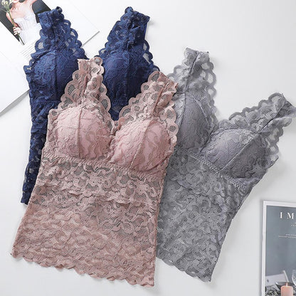 Women’s Lace V-Neck Tank Top – Soft Stretch Bralette Style