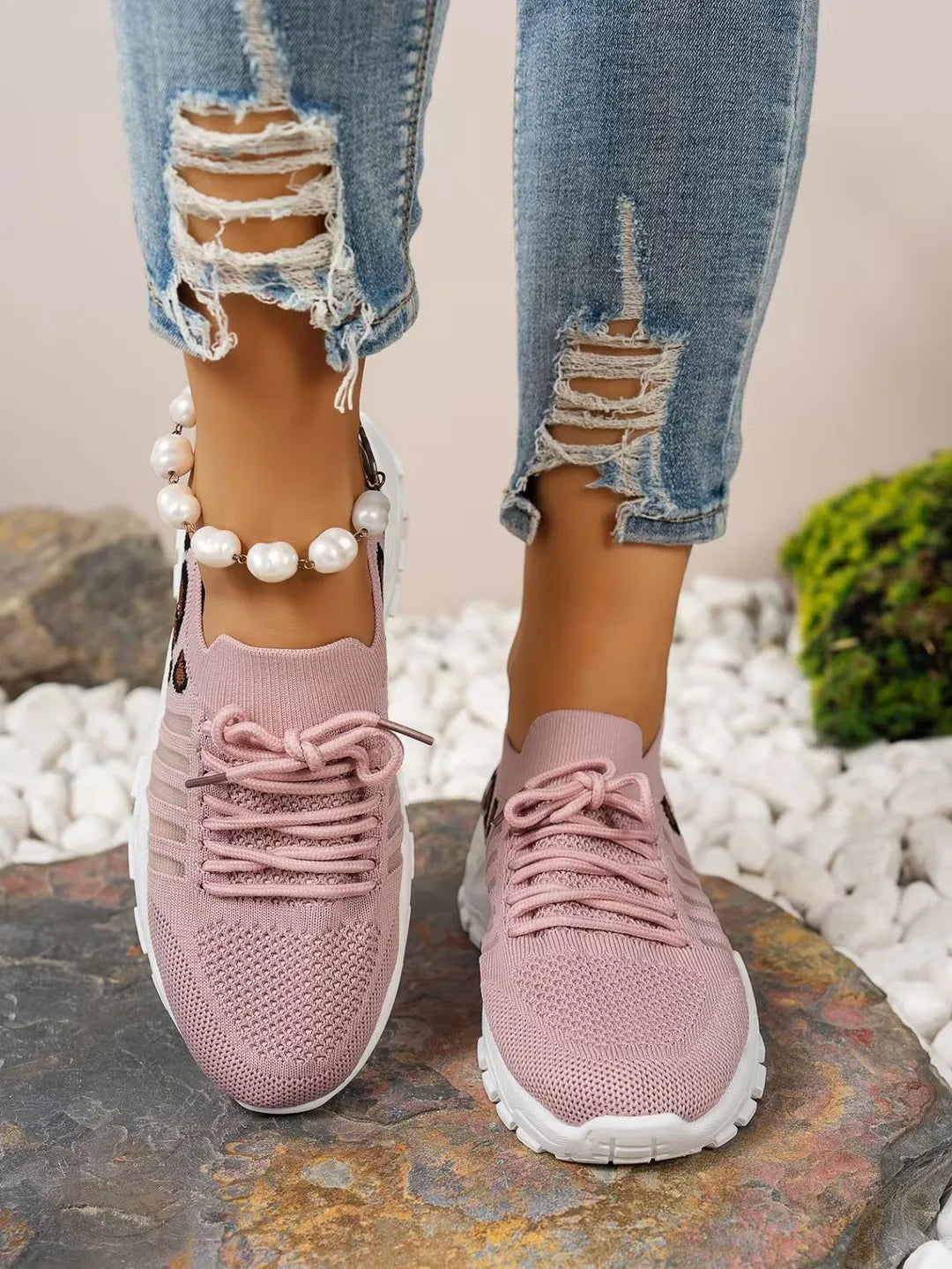 Women's peek-a-boo mesh Leopard print sneakers