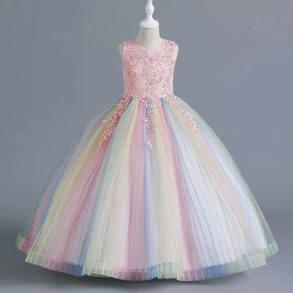 Girls’ Rainbow Tulle Formal Gown