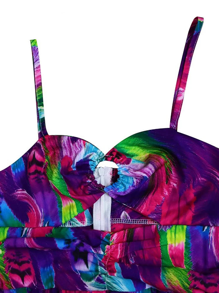 Colorful tie-dye top with a white zipper on a white background