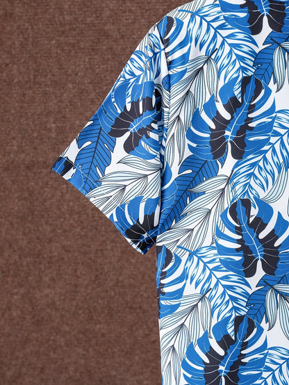 Boys’ Leaf-Print Shirt & Shorts Set – Lightweight Stretch