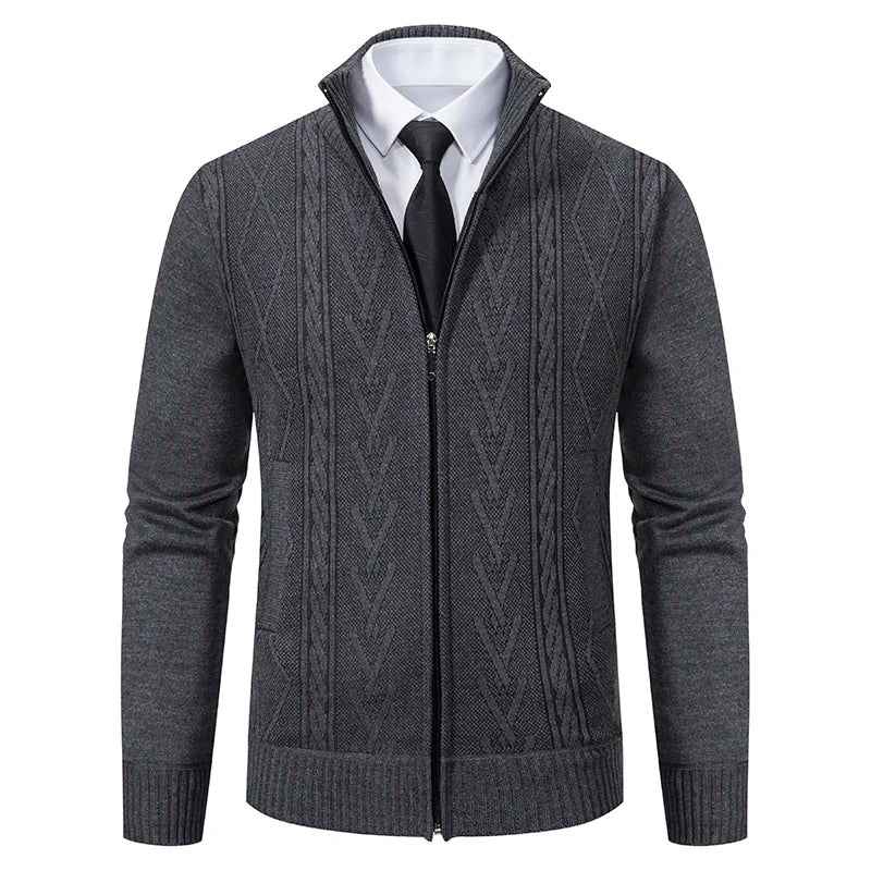 Men’s Cable Knit Zip-Up Sweater – Warm, Winter Casual, Soft Knit
