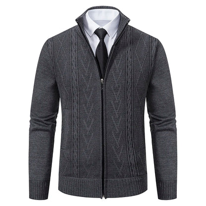 Men’s Cable Knit Zip-Up Sweater – Warm, Winter Casual, Soft Knit