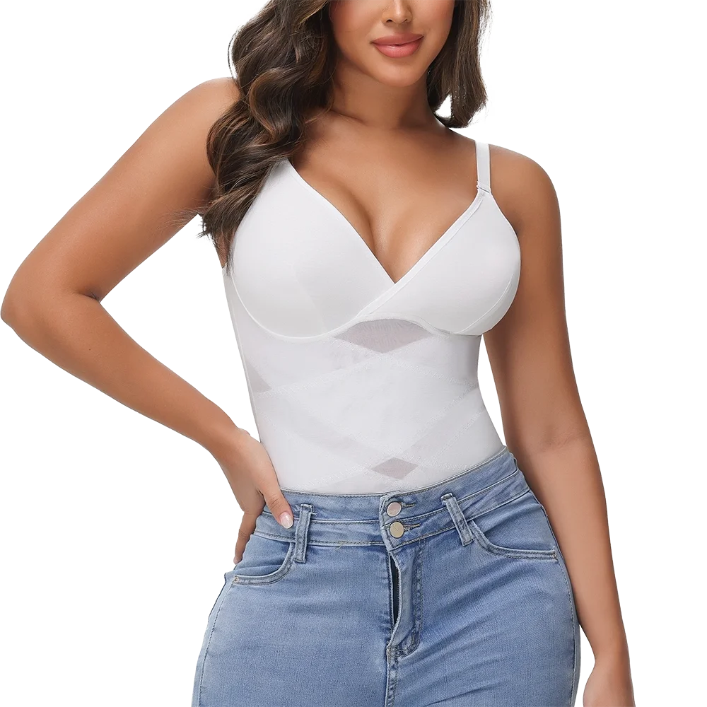 Women's Cross-Back Mesh Shapewear Bodysuit – Slimming Fit, Tummy Control
