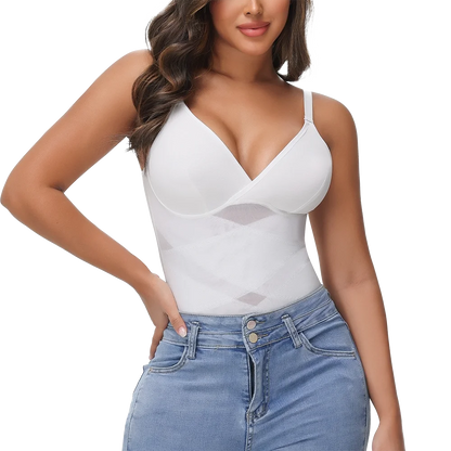 Women's Cross-Back Mesh Shapewear Bodysuit – Slimming Fit, Tummy Control