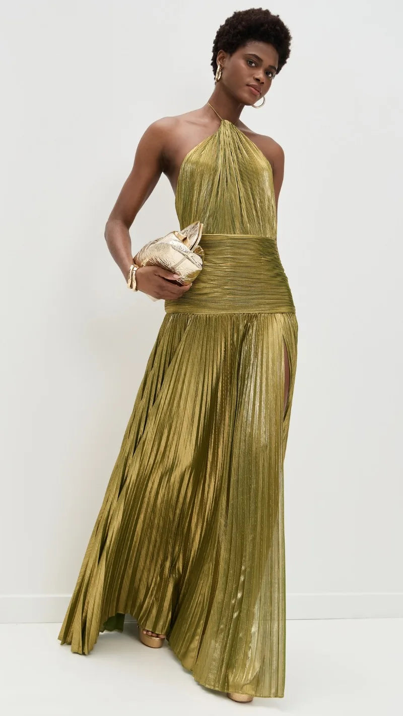 Women’s Halter Evening Gown – Floor-Length, High-Slit Elegance
