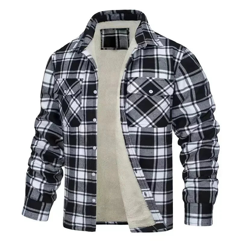 Men’s Fleece-Lined Plaid Jacket – Casual Flannel Work Coat (S–5XL)