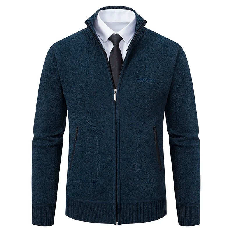 Men’s Stand-Collar Zip Knit Cardigan – Thick, Warm, Everyday Layer