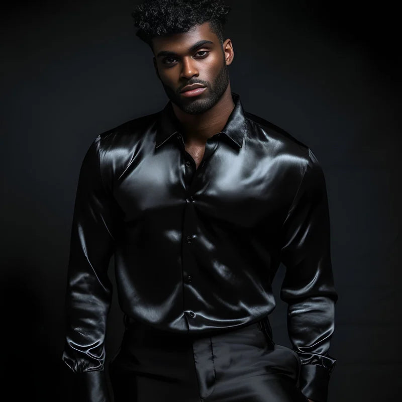 Men’s Satin Dress Shirt – Long Sleeve Formal Button Down