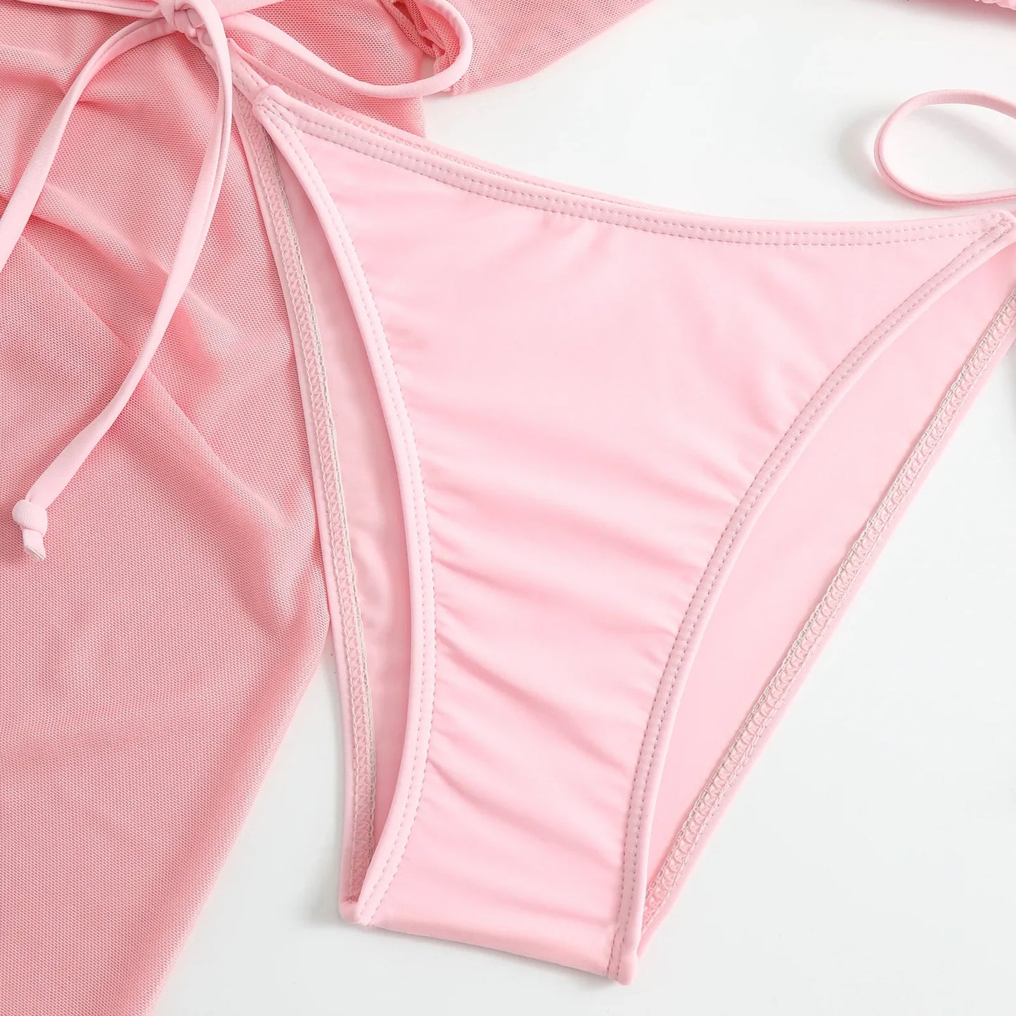 Women’s 4-Piece Wrap Bikini Set with Mesh Skirt
