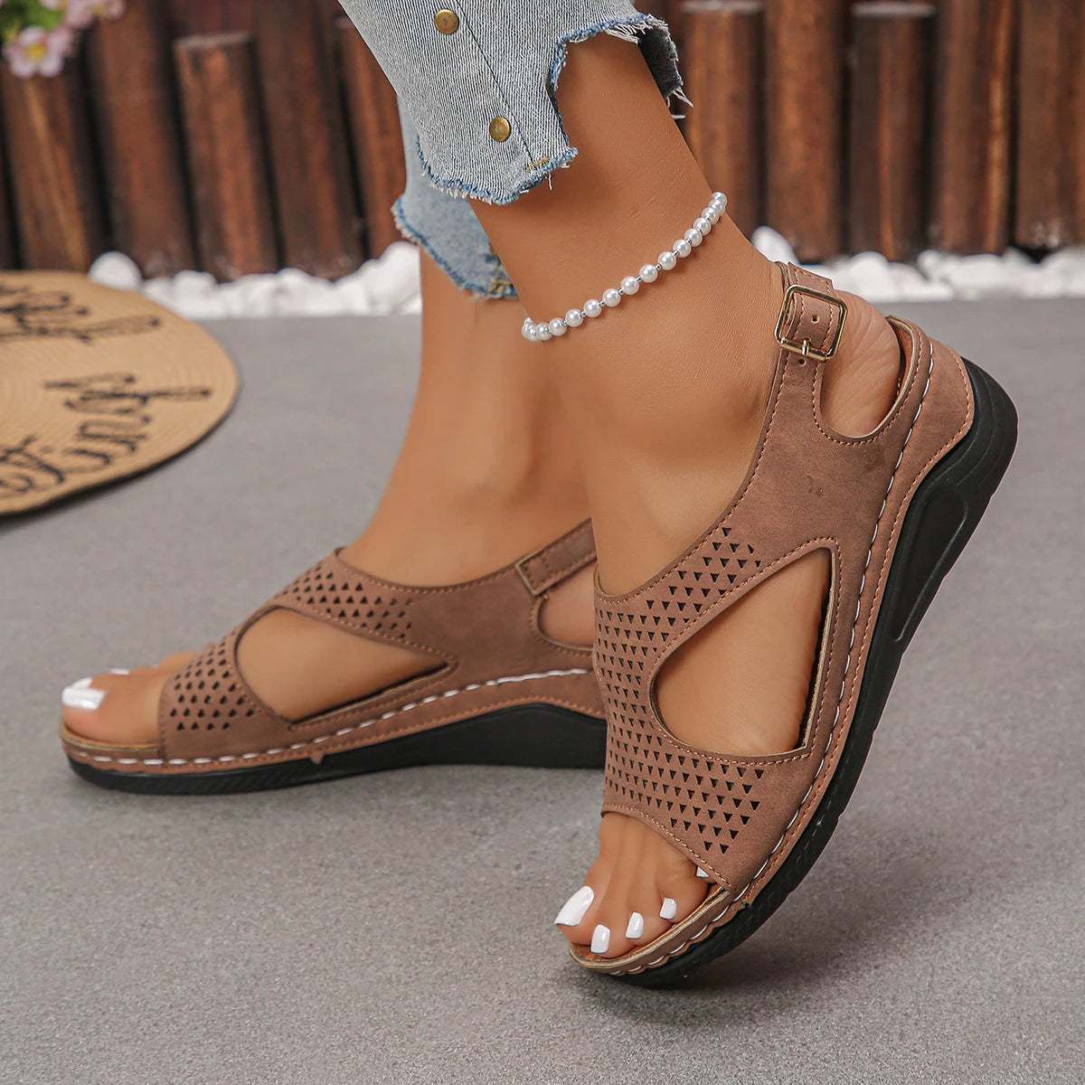 Women's Summer Comfort Wedge Sandals – Casual Open – Toe Cruise Shoes – Brown – 41