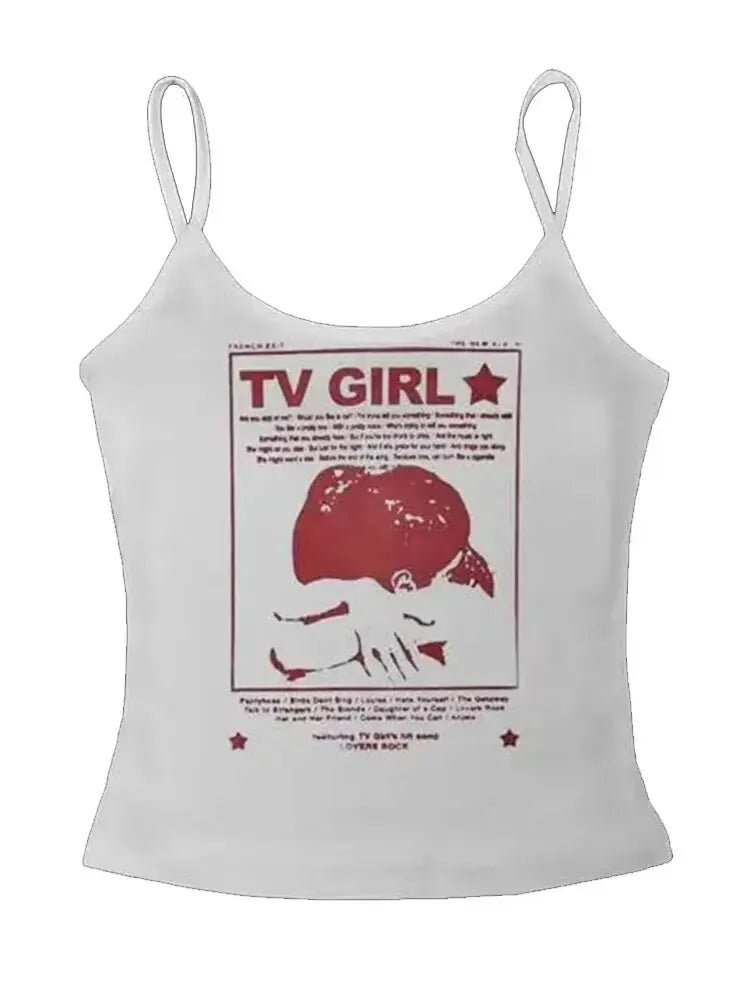 Women’s Y2K retro graphic tank top with red print and cropped fit