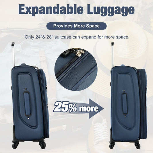 Expandable 5-Piece Spinner Luggage Set – Lightweight Travel Suitcases