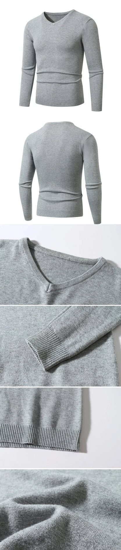 Men’s V-Neck Knit Pullover Sweater – Lightweight Long Sleeve