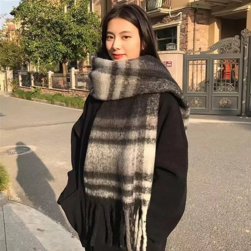Women’s Brushed Check Winter Scarf – Soft Oversized Travel Wrap