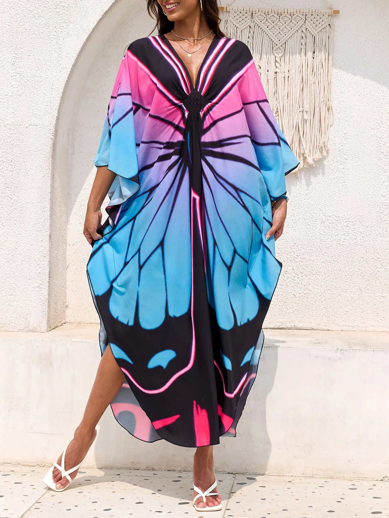 Women’s Flowing Caftan Cover-Up – Beach & Poolside Elegance