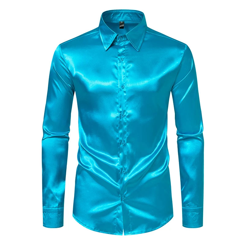 Men’s Satin Dress Shirt – Long Sleeve Formal Button Down