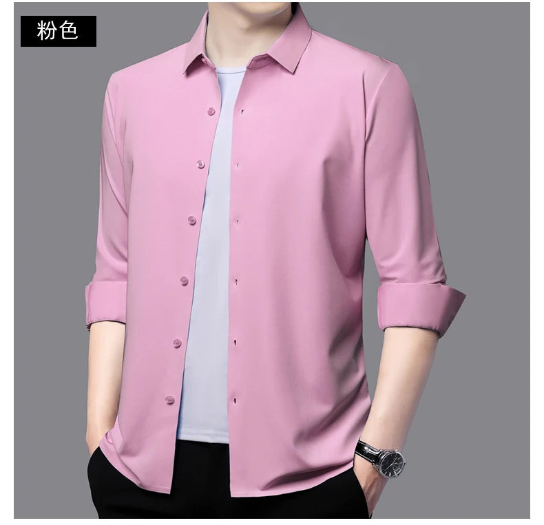 Men’s Ultra-Stretch Long-Sleeve Shirt – Silky Feel, Smart Casual Fit