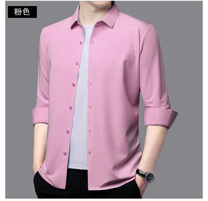 Men’s Ultra-Stretch Long-Sleeve Shirt – Silky Feel, Smart Casual Fit