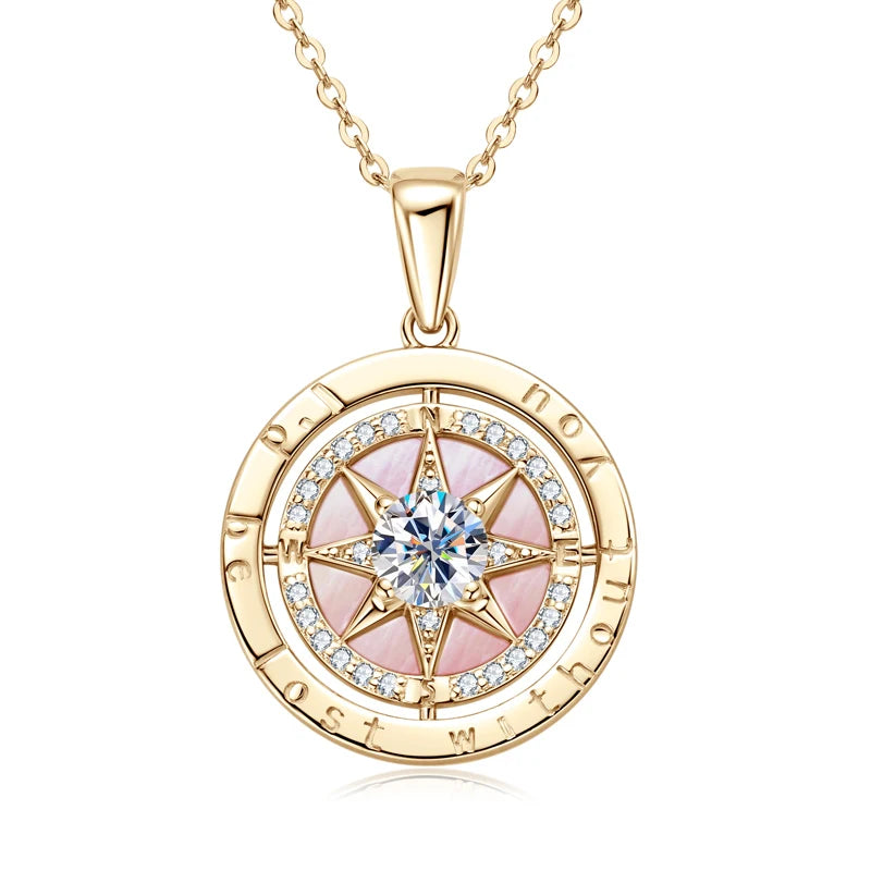 Women’s Sterling Silver Compass Necklace – 6.5mm Cubic Zirconia Pendant