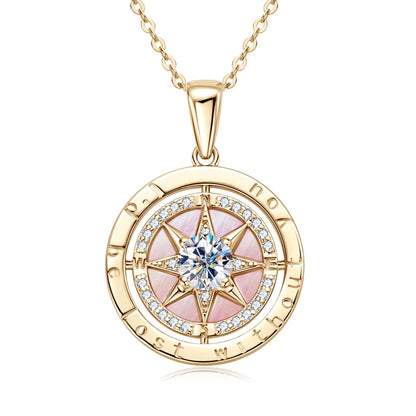 Women’s Sterling Silver Compass Necklace – 6.5mm Cubic Zirconia Pendant
