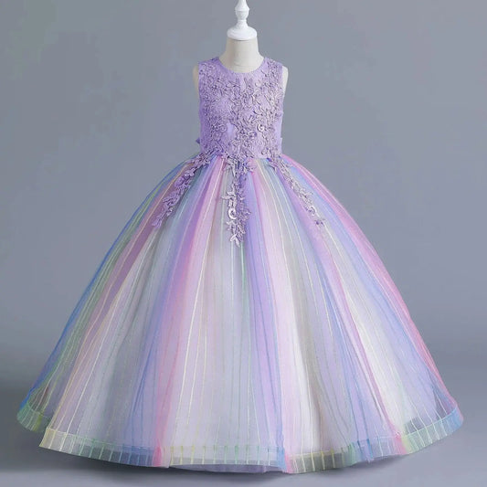 Girls’ Rainbow Tulle Formal Gown