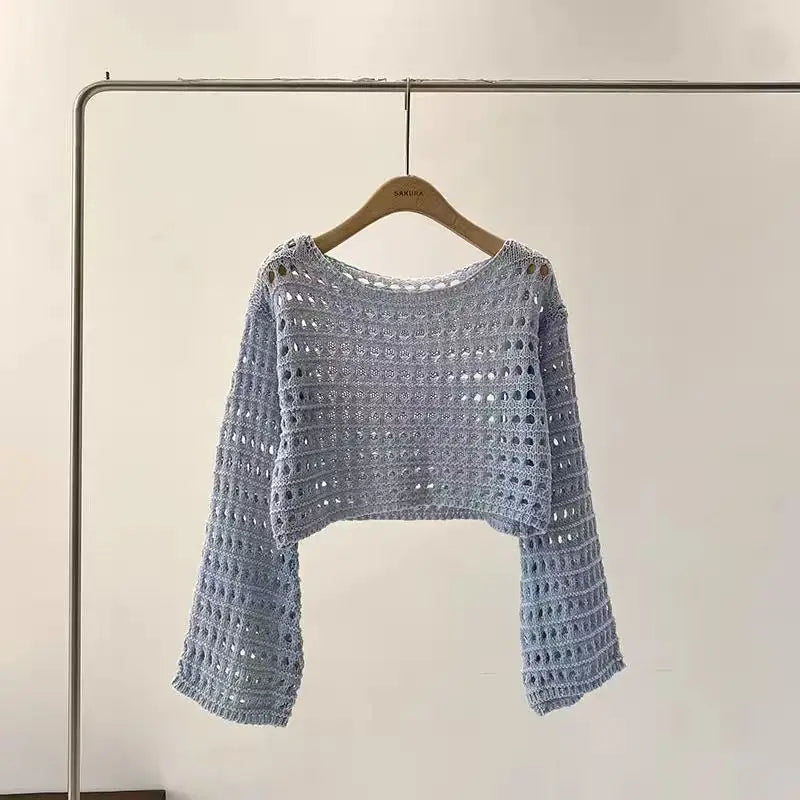 Women’s Crochet Knit Crop Top – Lightweight Summer Pullover