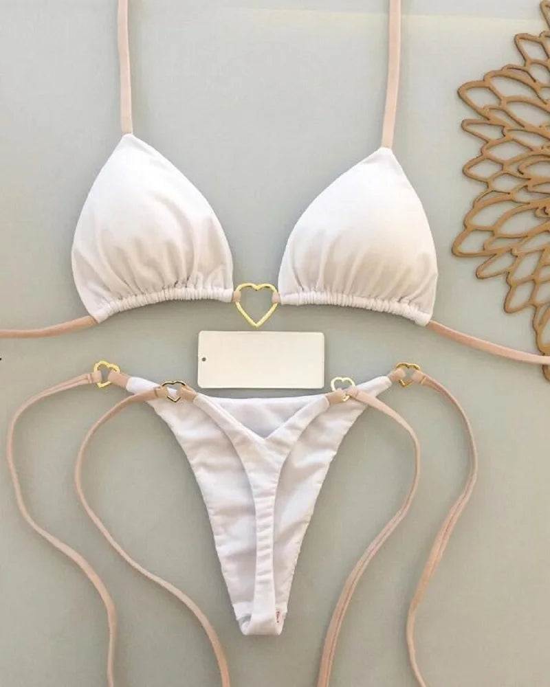 Halter Solid Triangle Bikini Set