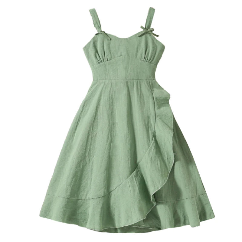 Girls’ Bow-Detail Summer Dress – Sleeveless, Asymmetrical Hem