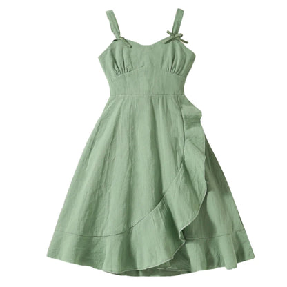 Girls’ Bow-Detail Summer Dress – Sleeveless, Asymmetrical Hem