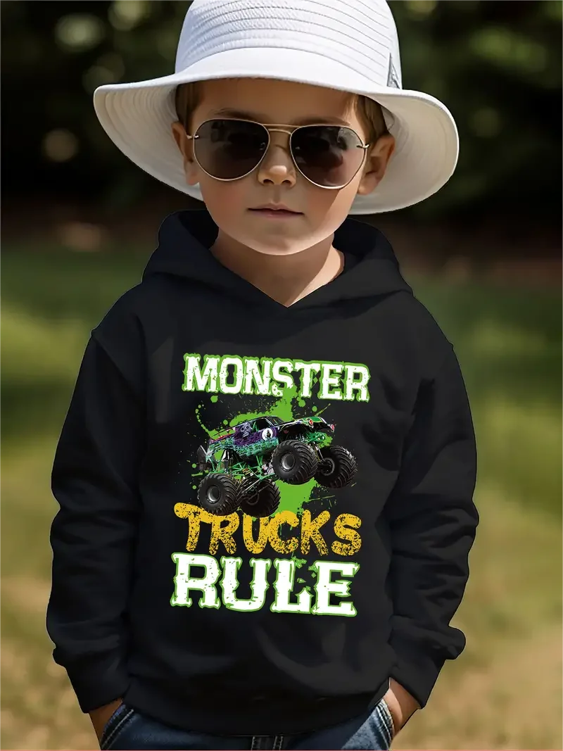 Kids Monster Truck Hoodie – Graphic Pullover, Long Sleeve