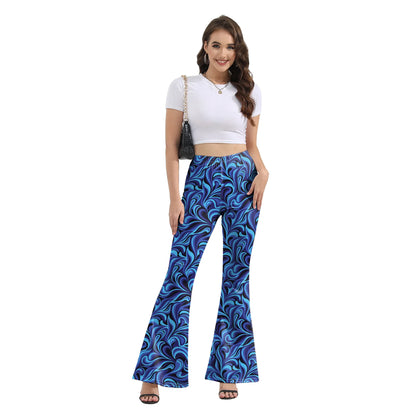 Women’s 70s Floral Bell Bottom Pants – High – Waist Flare Trousers – Brown-peace – S