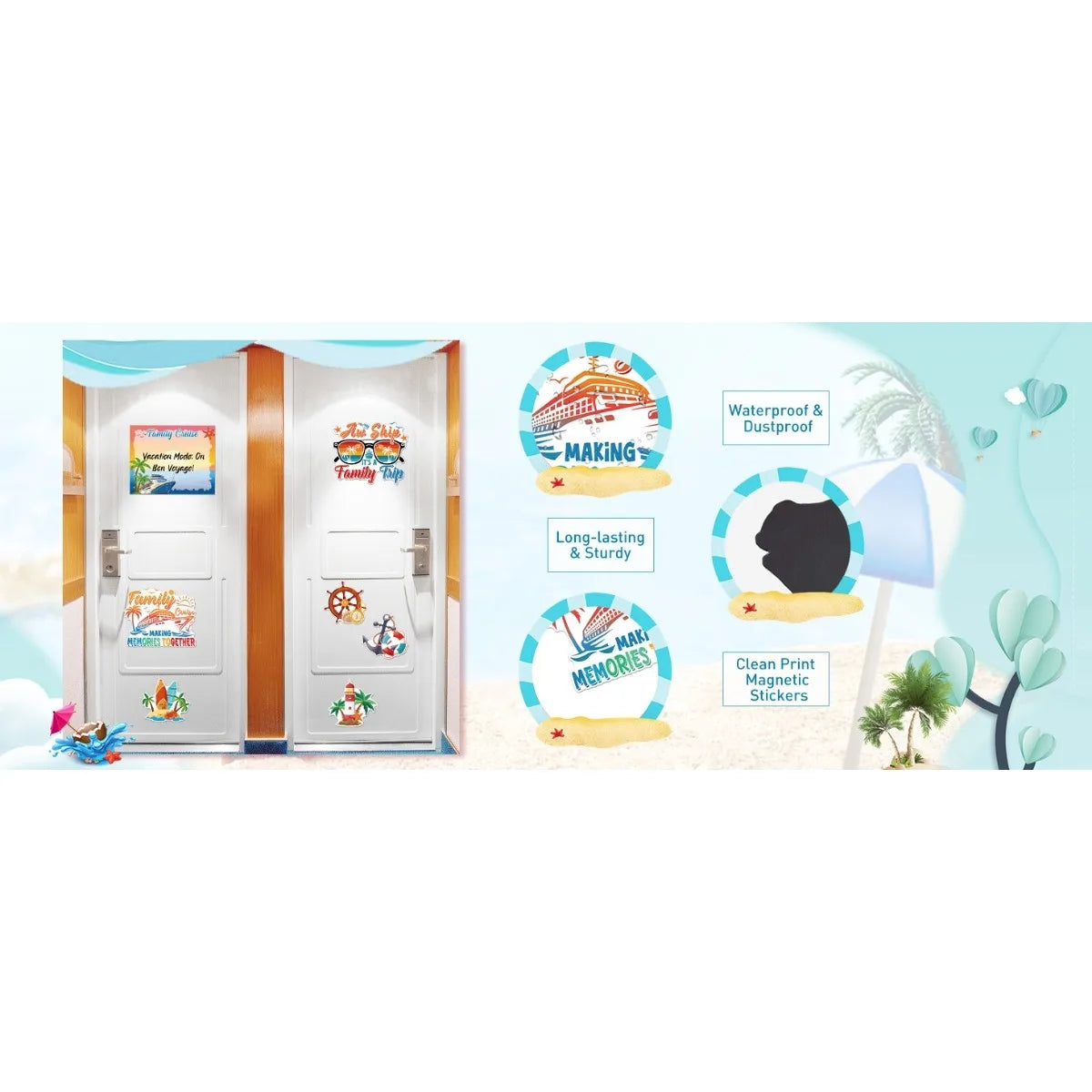 7-Piece Family Cruise Cabin Door Magnet Set with Dry-Erase Board