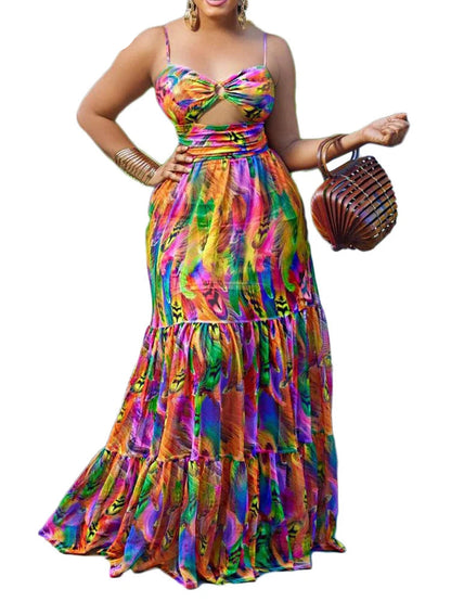Boho Print Spaghetti Strap Maxi Dress