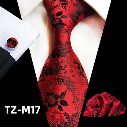 Men’s Floral Necktie Set – Tie, Pocket Square & Cufflinks