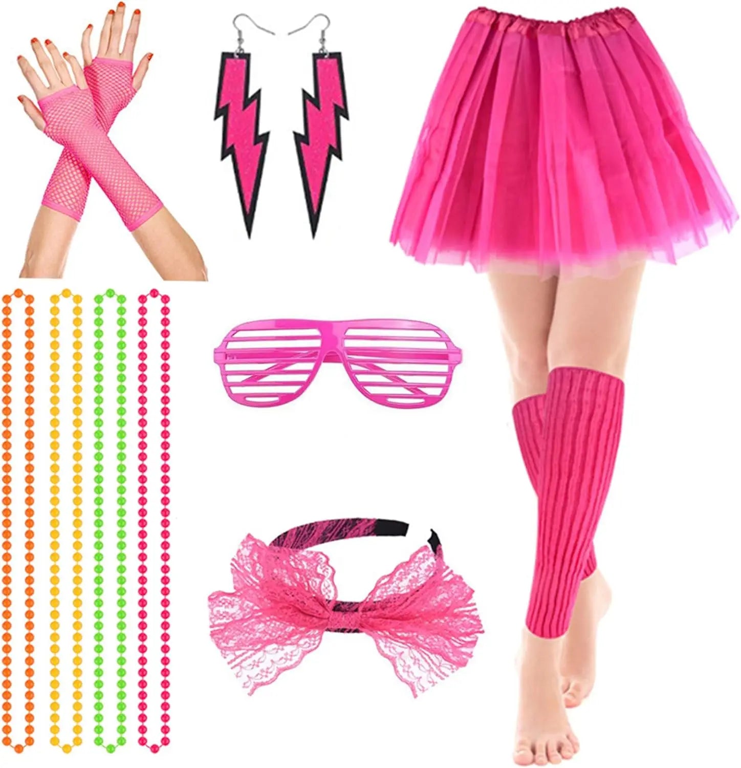 80s Cruise Party Accessory Set – Neon Retro Costume Kit – Blue