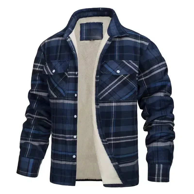 Men’s Fleece-Lined Plaid Jacket – Casual Flannel Work Coat (S–5XL)