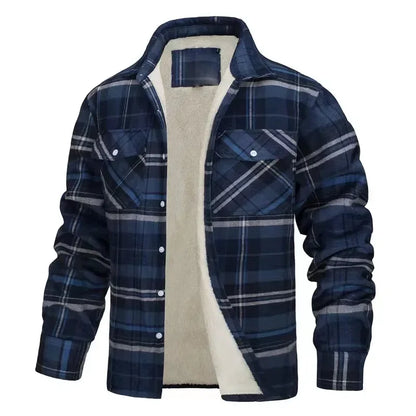 Men’s Fleece-Lined Plaid Jacket – Casual Flannel Work Coat (S–5XL)