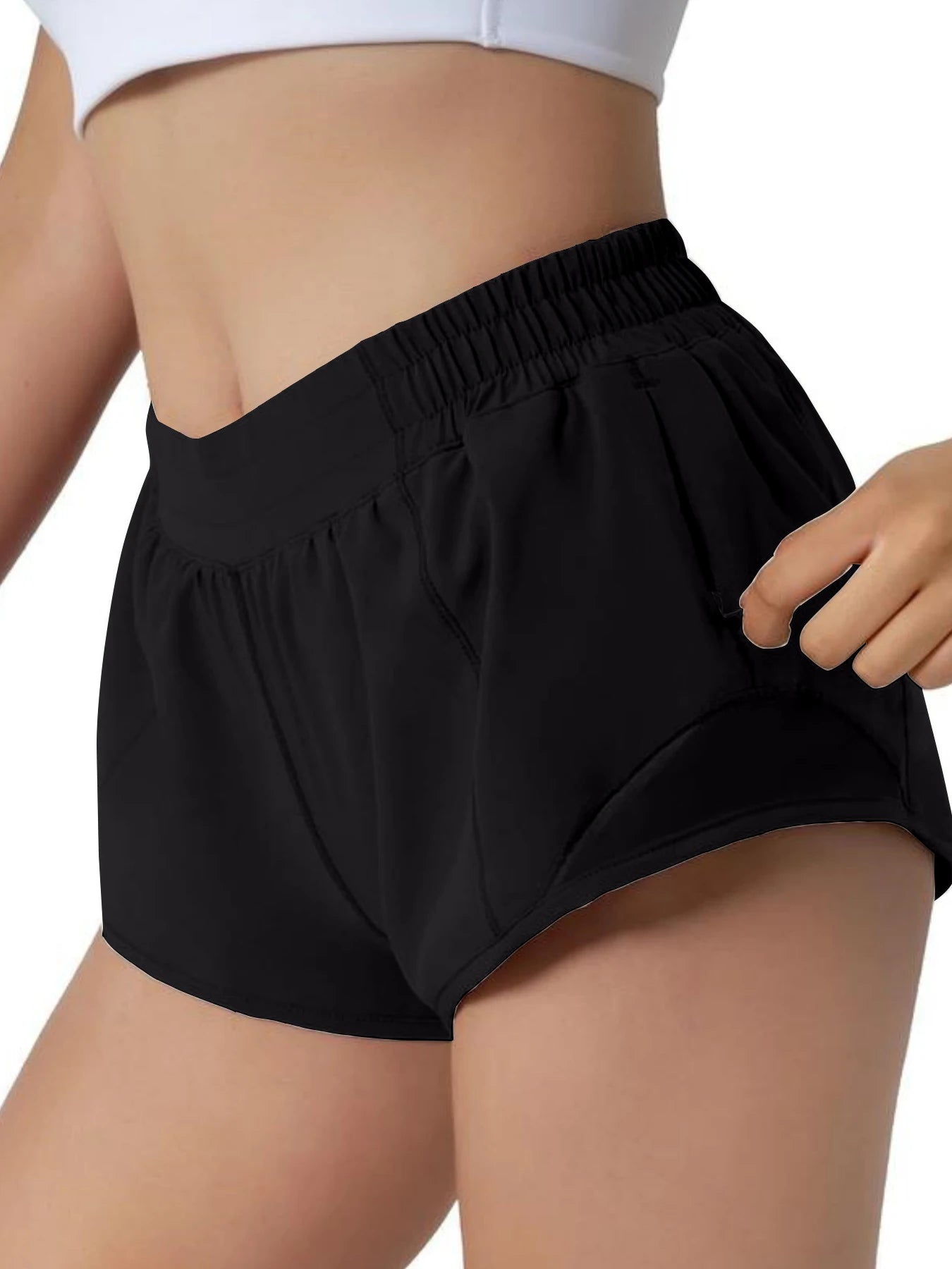 Women’s Quick-Dry Athletic Shorts – High Waist, Zipper Pockets
