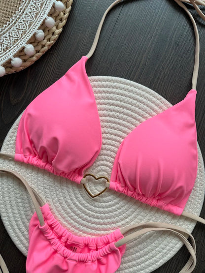 Halter Solid Triangle Bikini Set