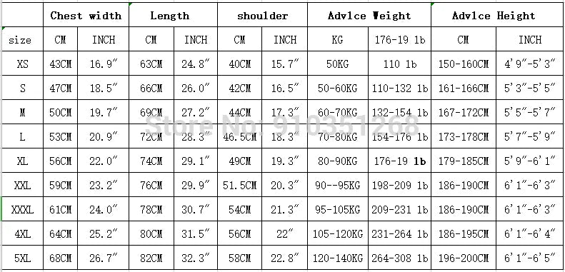 Table displaying Advcro measurements for chest width, length, shoulder, and weight across different sizes.