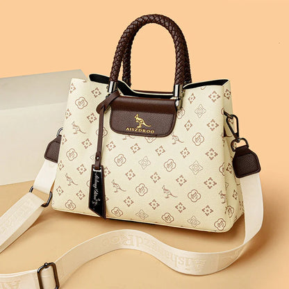 Elegant Pattern Tote – Kangaroo Brown Shoulder Handbag with Braided Handle