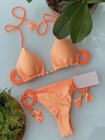 Women’s Braided Triangle Bikini Set – Two-Piece, Adjustable Fit