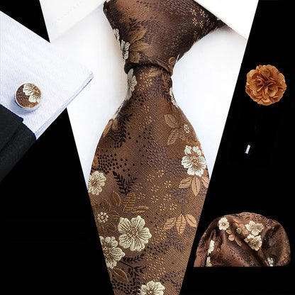 Men’s Floral Necktie Set – Tie, Pocket Square & Cufflinks