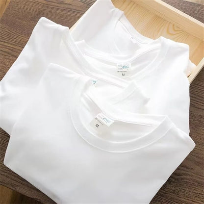Men T Shirt Summer Cotton Tops Women Solid Color Blank Tshirts O-neck Round Collar Short-Sleeve Couple White Top Tees - The Dock Drop