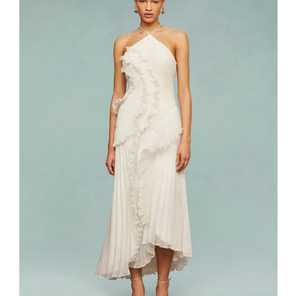 Ruffle Halter A-Line Maxi Dress